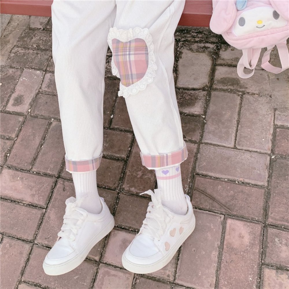 Teen Girls Love Heart Patch Loose Students Pants - Picture 4 of 7